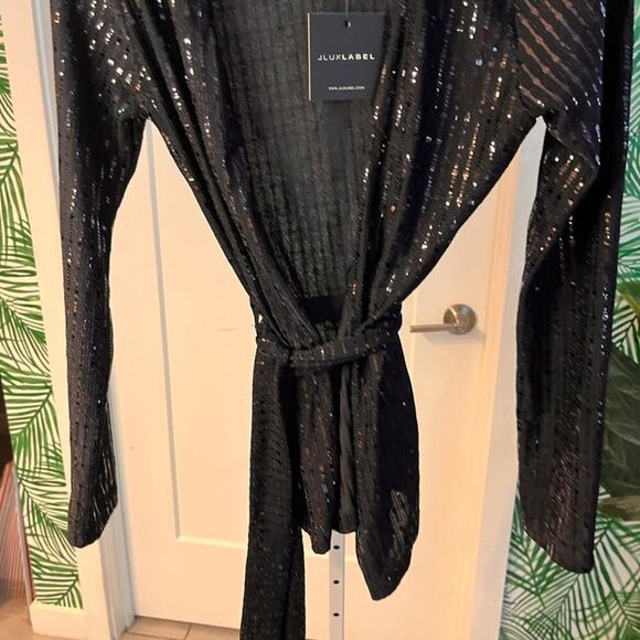 NWT JLUXLABEL Black Sequined Belted Cardigan Medium - Picture 5 of 9